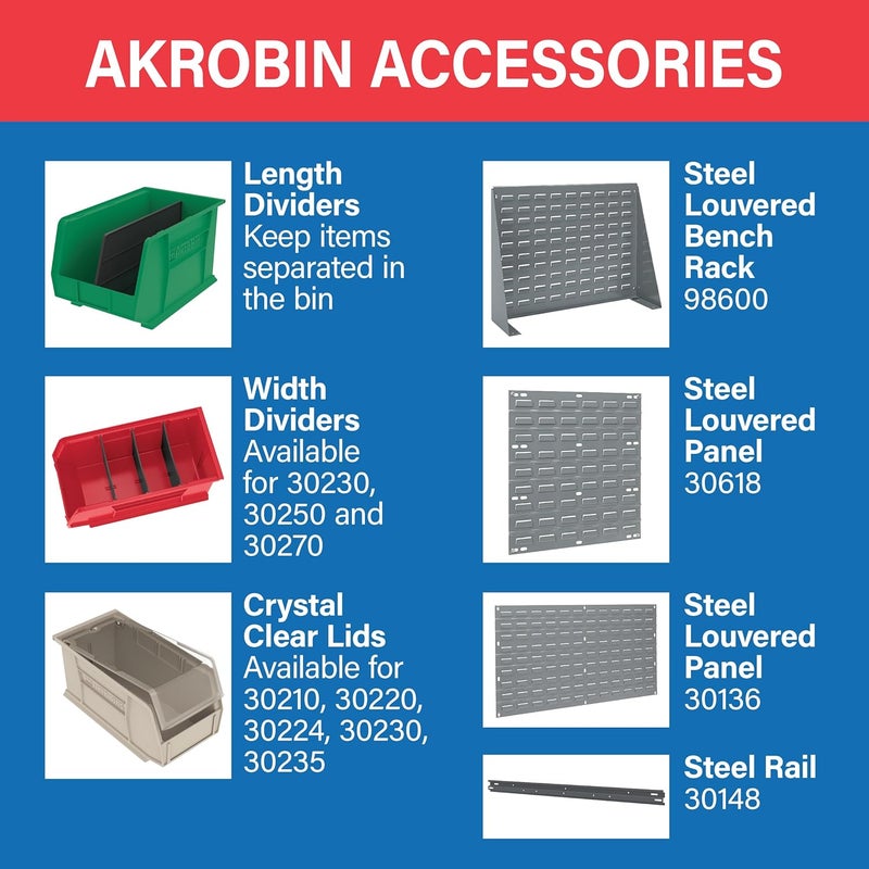 AkroMils 30210 AkroBins Plastic Storage Bins, Space-Saving Stackable Bins for Garage, Pantry, Craft Organization, 5-Inch x 4-Inch x 3-Inch, Green, 24-Pack - Image 5